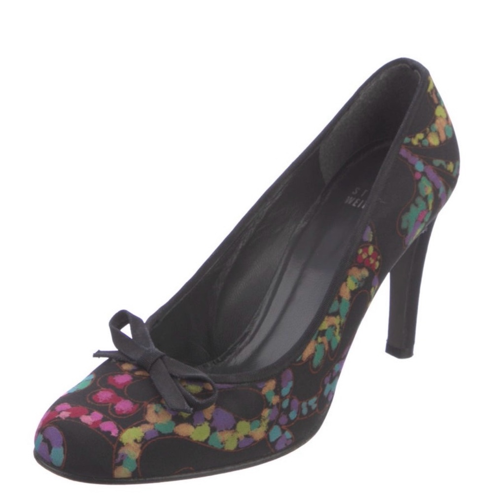 Stuart Weitzman Black Heels with Multicolor Pattern